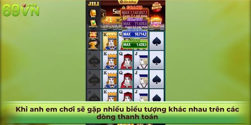 Khi anh em chơi sẽ gặp nhiều biểu tượng khác nhau trên các dòng thanh toán 